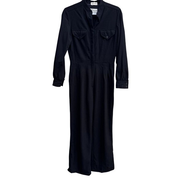Neiman Marcus Ciao Vintage Womens Black Wool Wide Leg Military Style Jumpsuit 10 - Picture 1 of 11